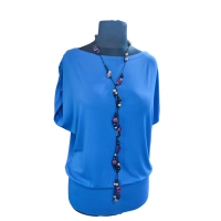 Bluzka z krótkim rękawkiem kimono z koronką na plecach - chabrowa